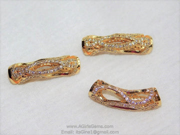 CZ Micro Pave Tube Spacer Gold Plated Bead Cubic Zirconia Tube Bracelet Making Jewelry CZ Focal Bead DIY Bracelet 5 mm Hole AGGSM127 - A Girls Gems
